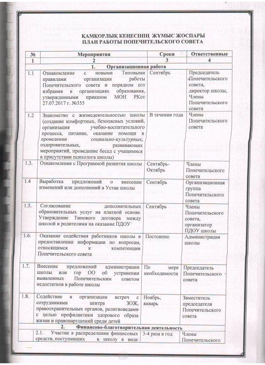 План работы Попечительского совета