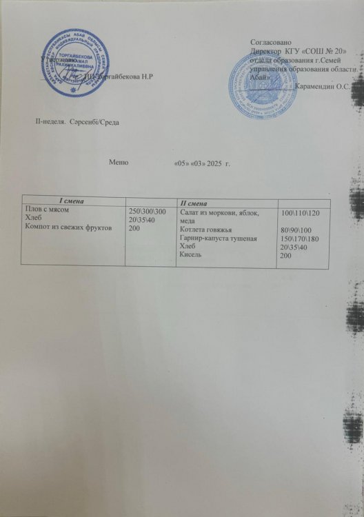 Меню 2 неделя Среда