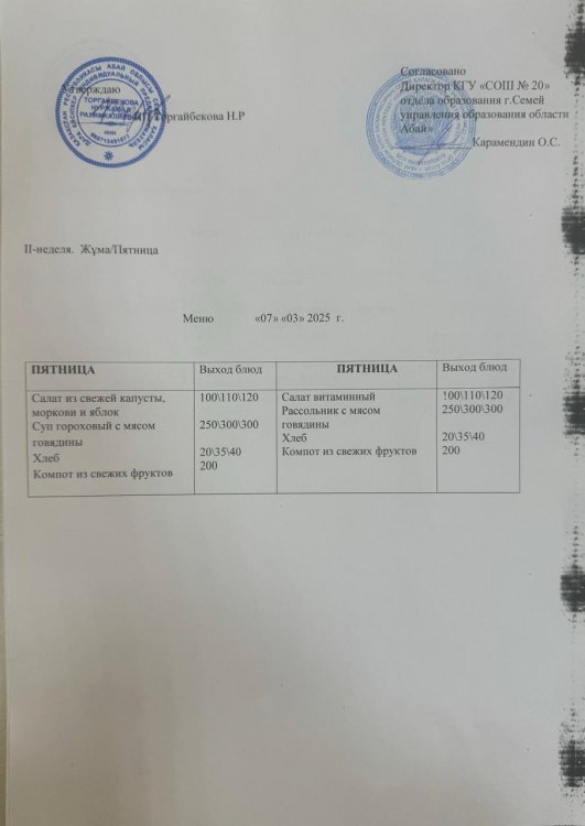Меню 2 неделя Пятница