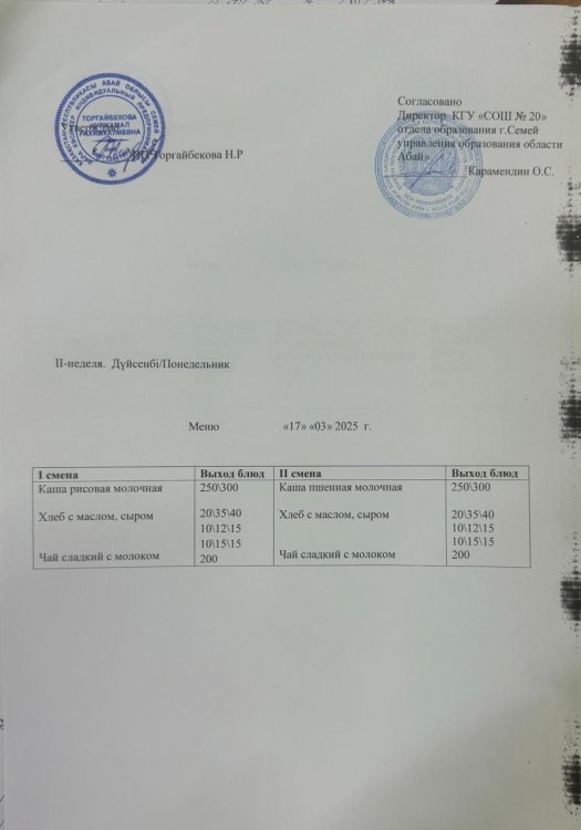 Меню 2 неделя Понедельник