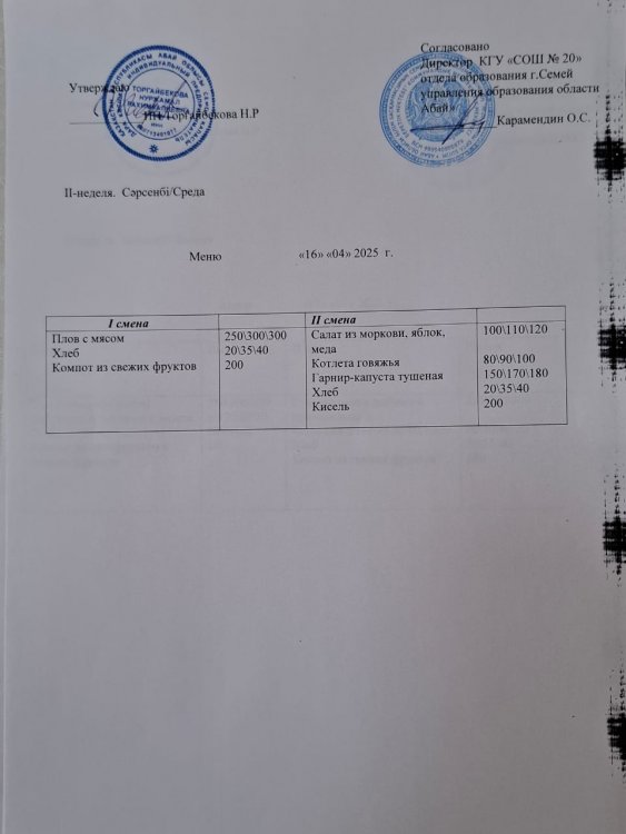 Меню 2 неделя Среда