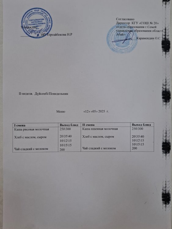 Меню 2 неделя Понедельник