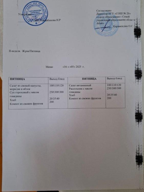 Меню 2 неделя Пятница